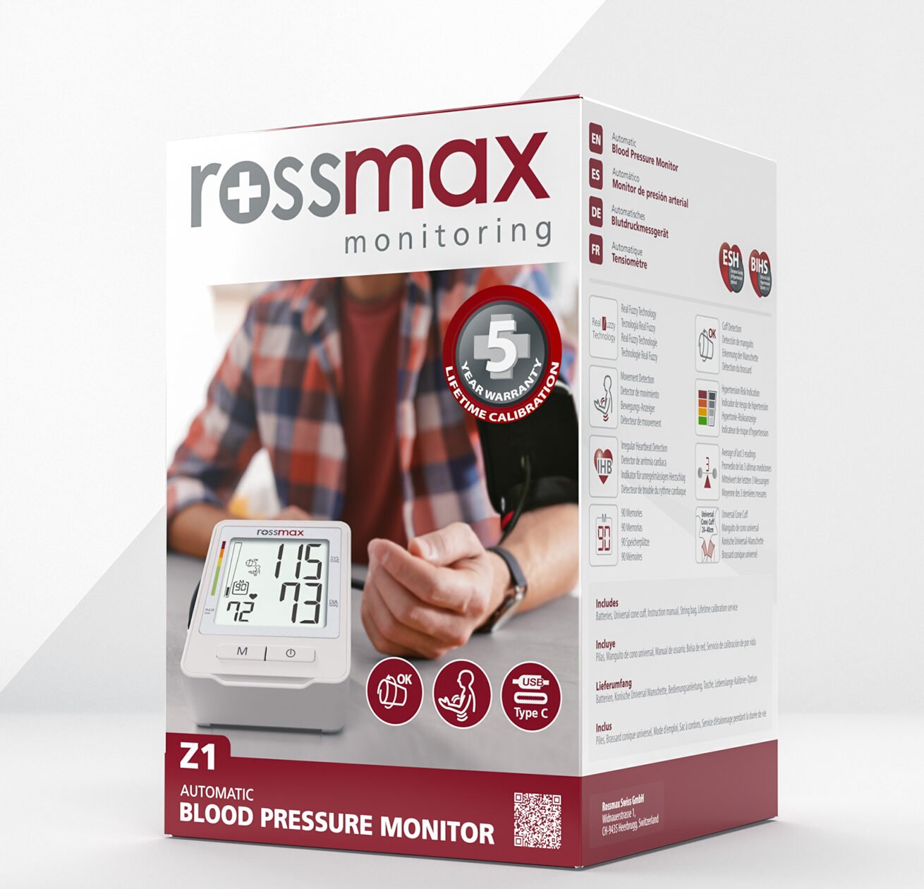 Rossmax - جهاز قياس ضغط الدم التلقائي المزود بمنفذ USB Type-C