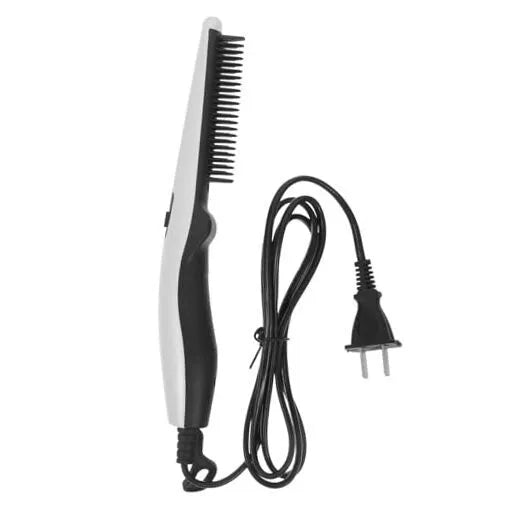مشط فرد الشعر و مكواة فرد اللحية - قابس كهربائي أبيض